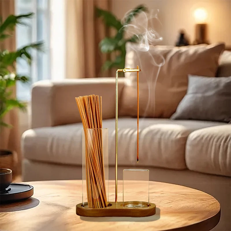 2-in-1 Glass Incense Holder for Sticks with Ash Catcher and Organizer