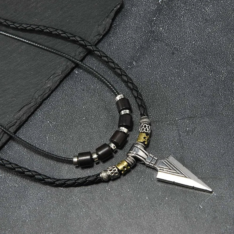 Men's Viking Arrowhead Necklace Ethnic Tribal Leather Pendant Boho Jewelry