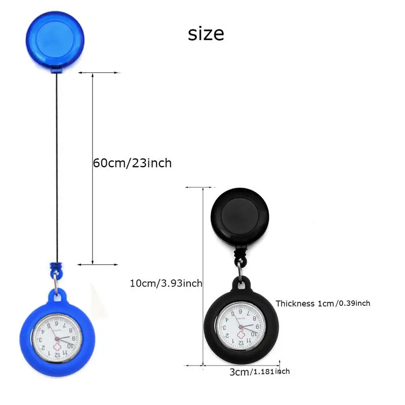 Retractable Nurse Clip-On Quartz Pocket Watch with Silicone Cover - Unisex Medical Fob Watch