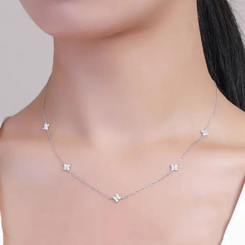 Elegant Four-Leaf Flower Zircon Chain Necklace for Women - Lucky Jewelry