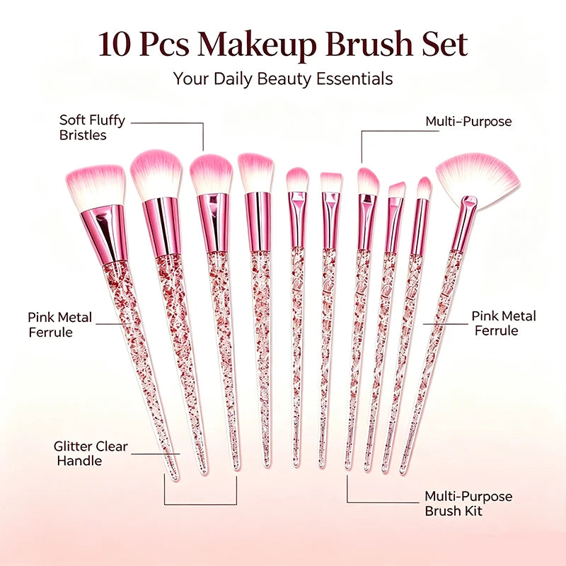 10-Piece Makeup Brush Set for Face & Eye Cosmetics - Durable & Versatile