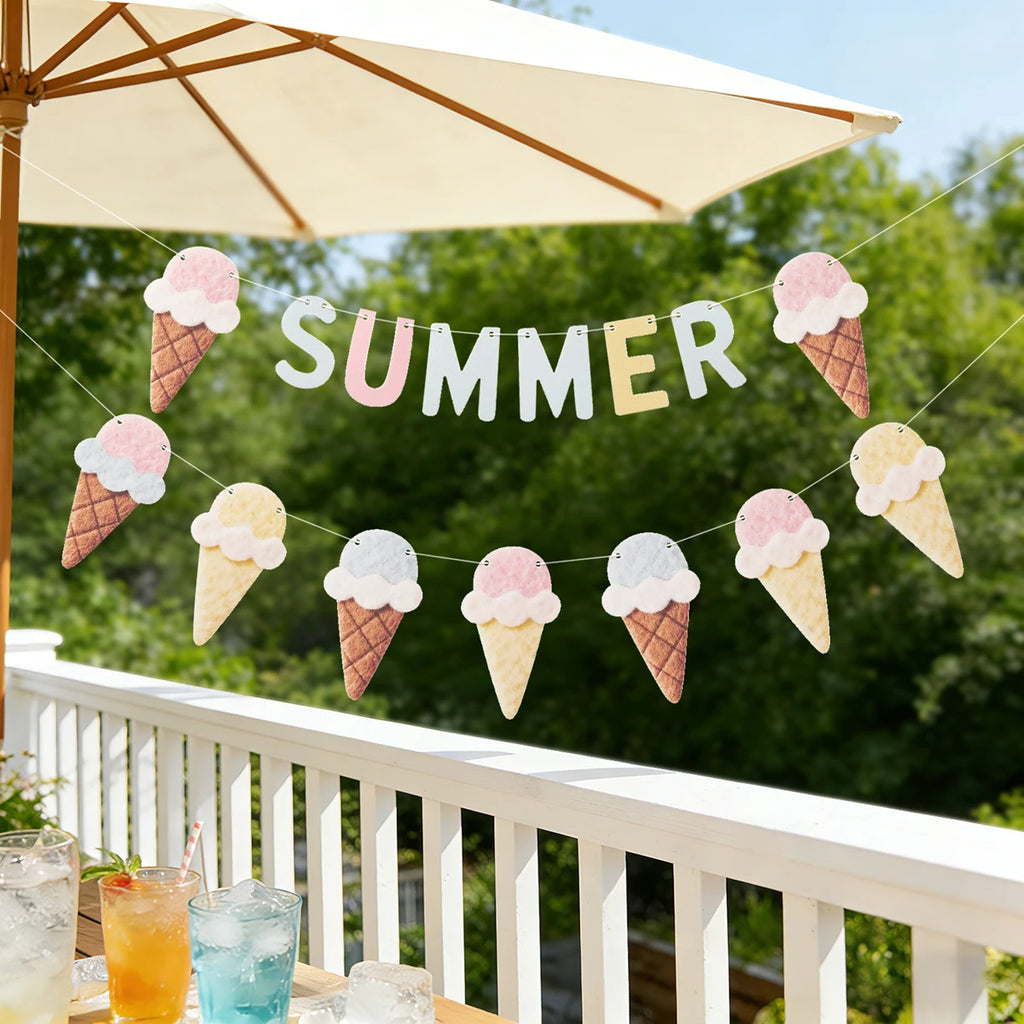 Summer Beach Party Ice Cream Banner Hanging Decoration for Birthday Celebration