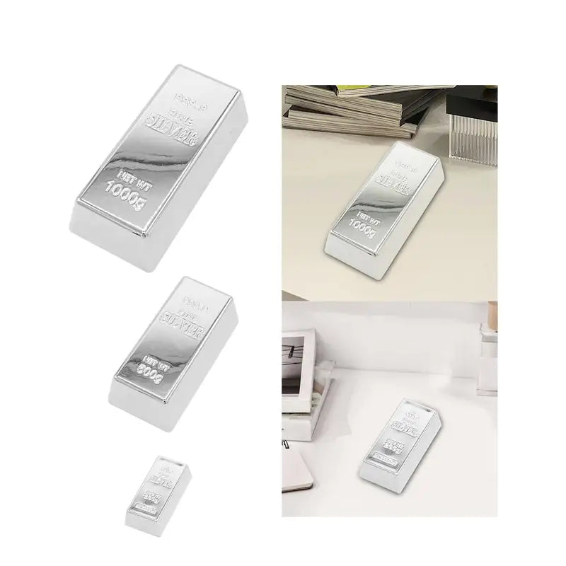 Fake Silver Bullion Brick Decor - Simulated Silver Gift for Parties & Home