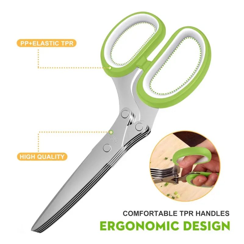 Herb Scissors Stainless Steel 5-Blade Kitchen Shears with Cover - Multipurpose Vegetable Cutter