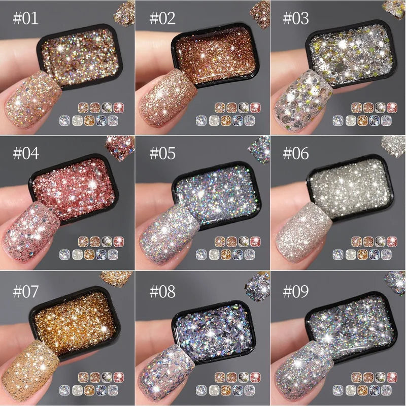 Starburst Glitter Nail Polish Set - 9 Colors Soak Off UV & LED Gel for Nail Art