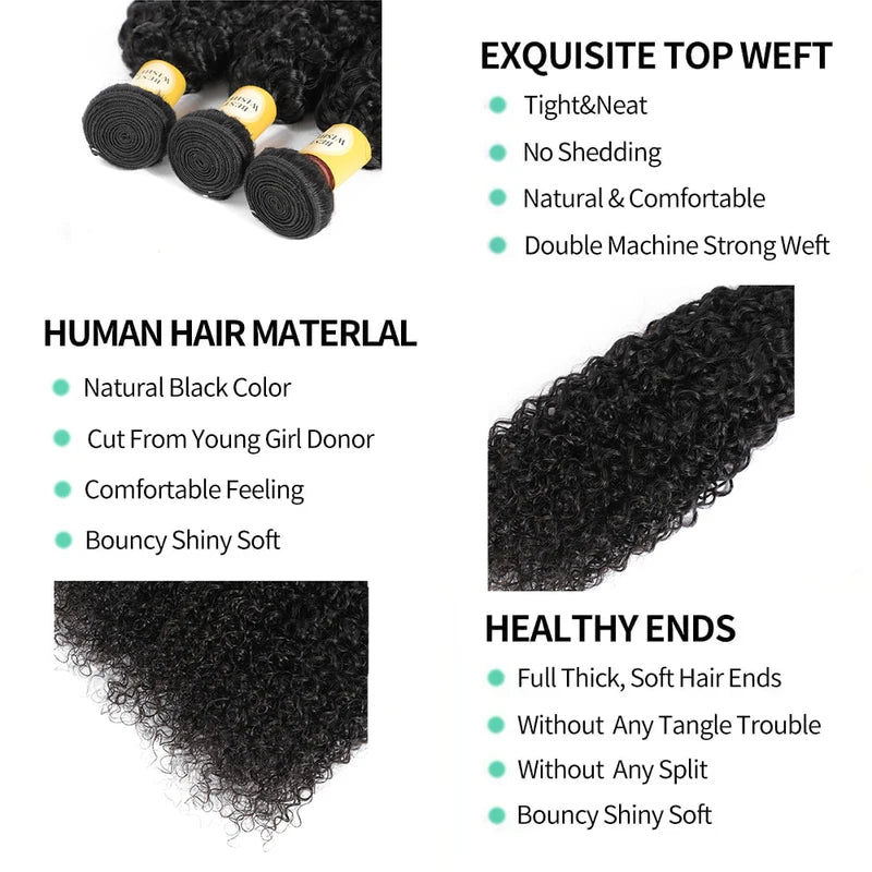 Kinky Curly Human Hair Bundles - Burmese Remy Natural Textures, 22-28 Inches