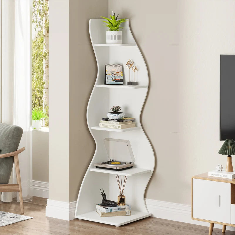 Modern 5-Tier Corner Wall Shelf - Space-Saving Bookcase & Plant Stand
