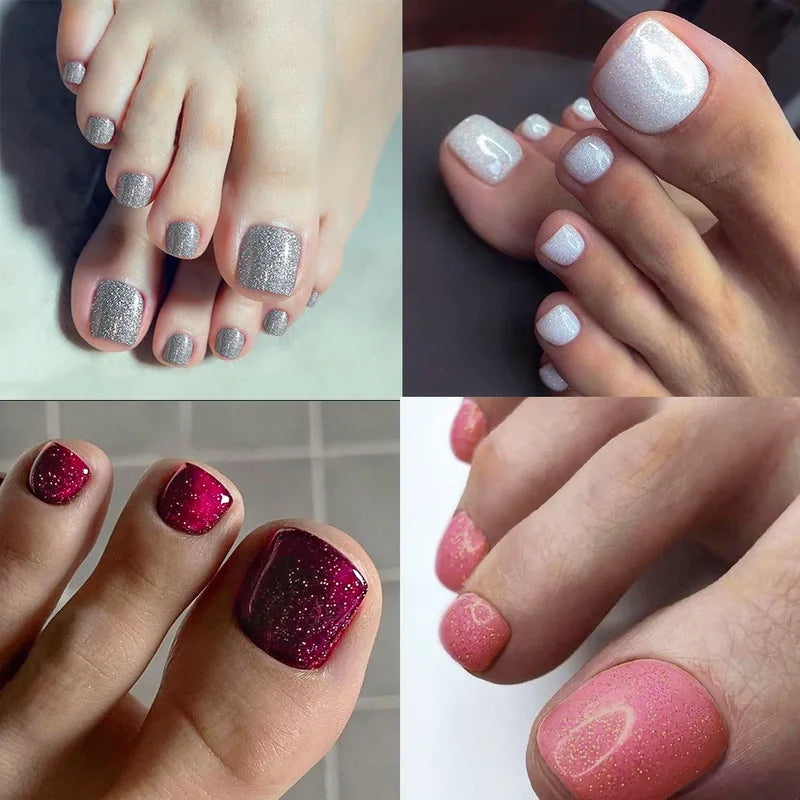 Fake Toenails Square Head Short Length Full Cover Foot Nail Tips Set for Women