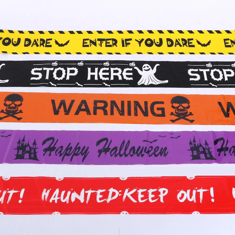 Halloween Warning Tape Skull Head Plastic Sign for Window Decorations