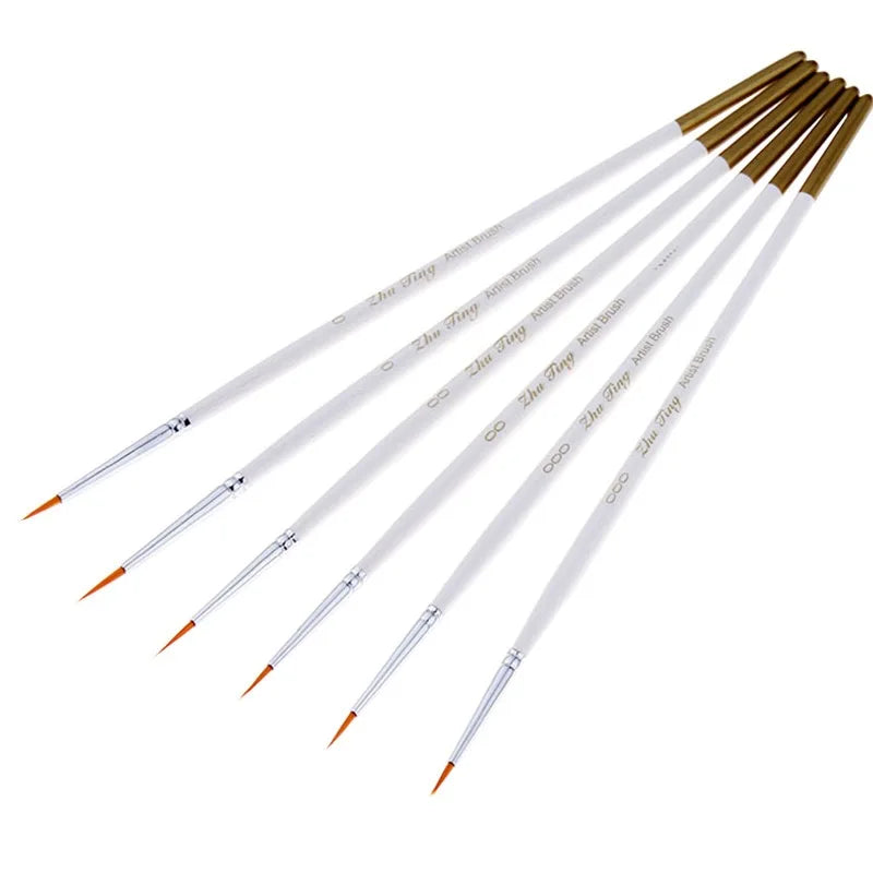 6-Piece Nylon Hair Paint & Nail Art Brush Set for Detailing & Crafting