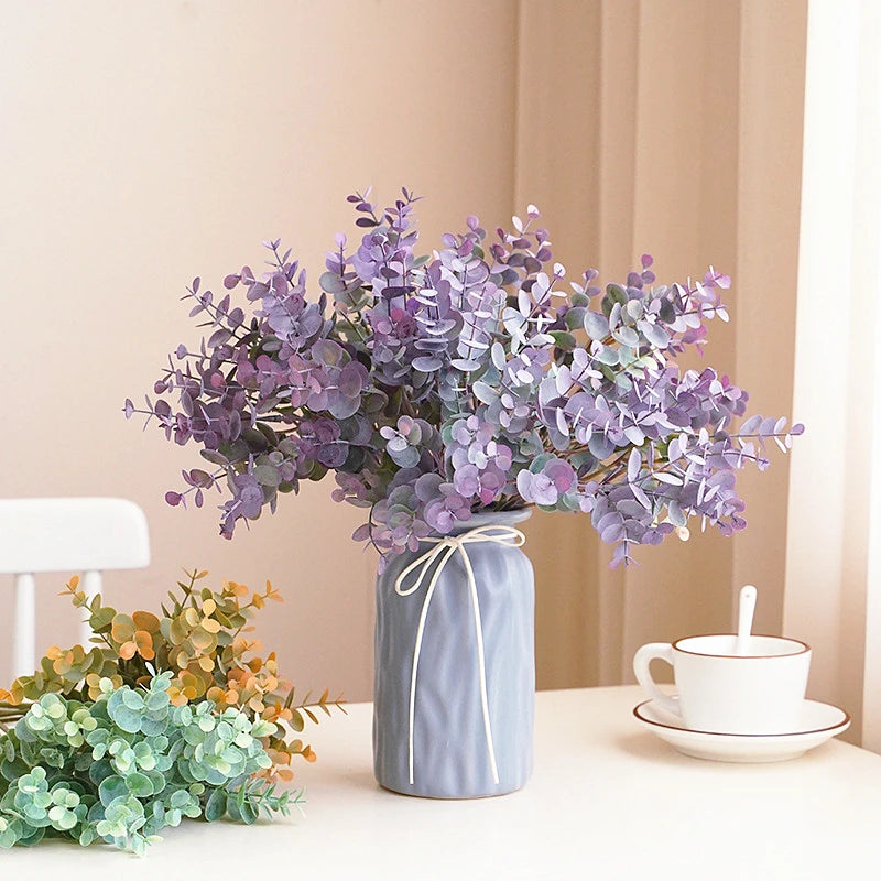Artificial Eucalyptus Flower Bouquet for Home & Wedding Decor - Fake Plant Arrangement
