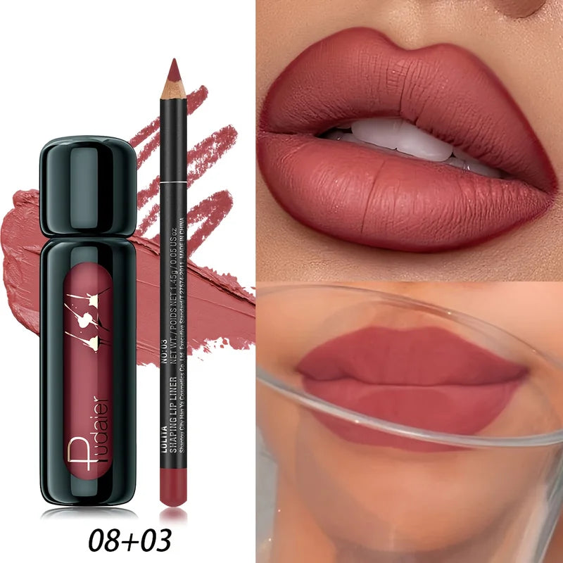 Waterproof Matte Lip Liner and Lip Gloss Set - Long-Lasting, Natural Tones