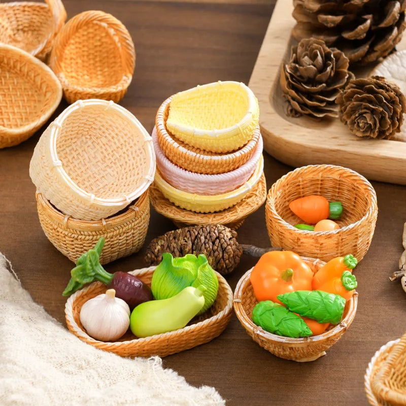 Mini Simulated Rattan Basket Dollhouse Food & Decor Accessory - Creative Craft