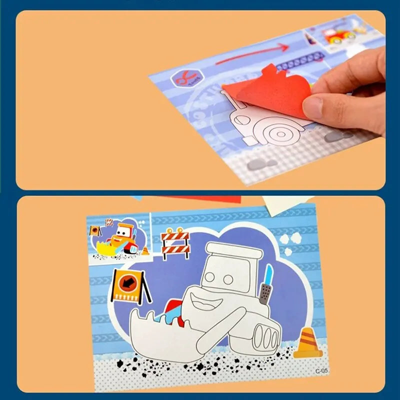 Creative Art Craft Kit with 3D EVA Foam Stickers for DIY Cartoon Animal Transportation