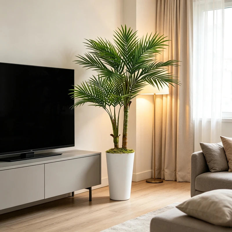 60 Inch Artificial Areca Palm Tree with Tall Planter - Lifelike Faux Indoor Outdoor Tropical Plant