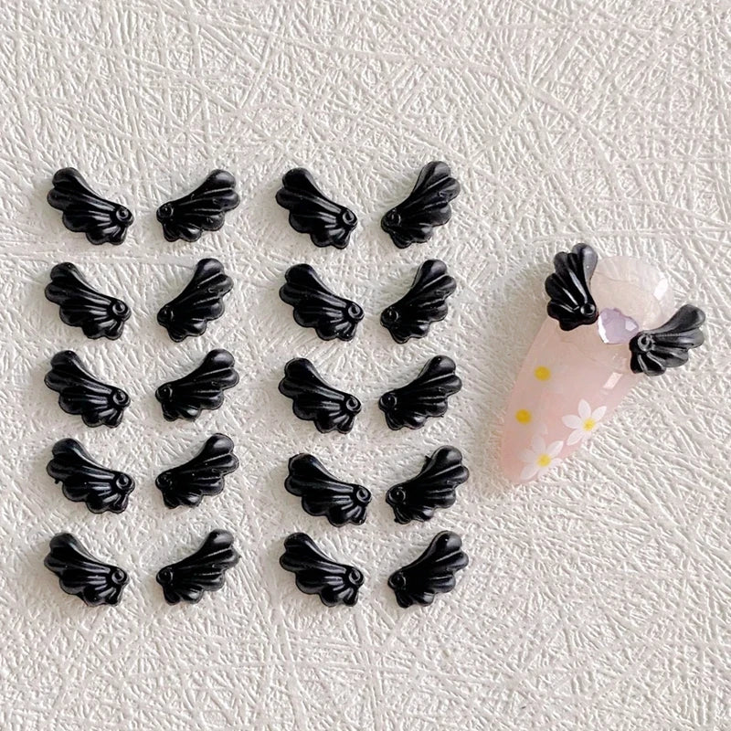 30PCS White & Black 3D Acrylic Angel Wings Nail Art Charms for Manicure Decoration