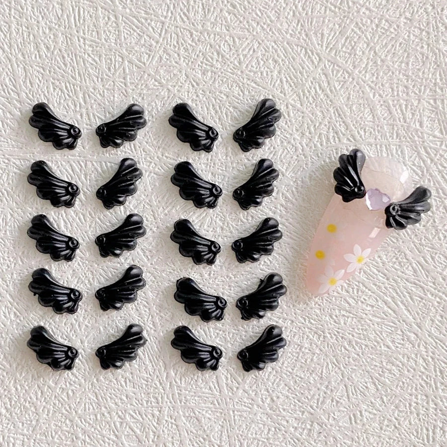 30PCS White & Black 3D Acrylic Angel Wings Nail Art Charms for Manicure Decoration