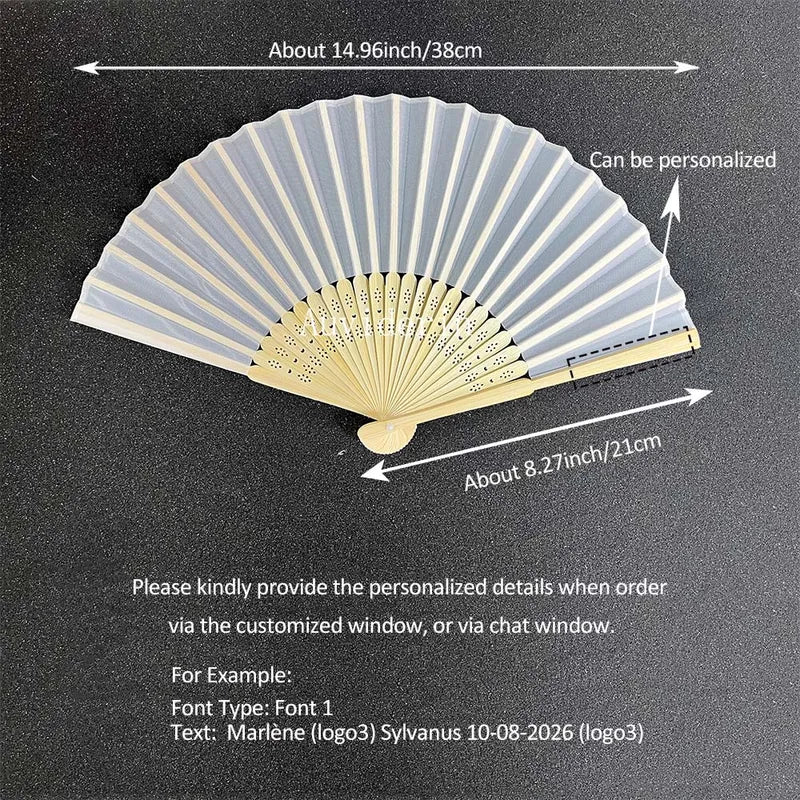 Personalized Foldable Hand Fan with Bamboo Frame - Custom Engraving for Weddings & Events