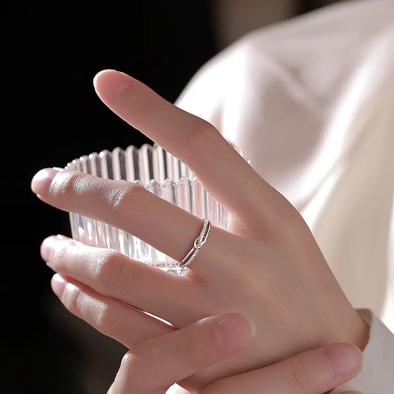 Sterling Silver Twisted Zircon Adjustable Ring for Women Girl Jewelry