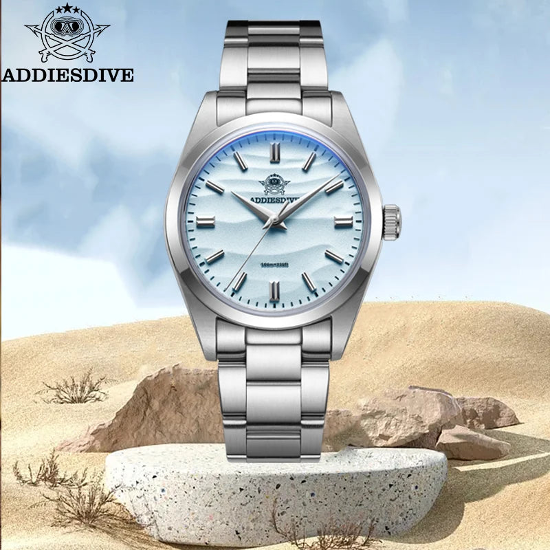 Men's Quartz Watch Bubble Mirror Glass Waterproof 100M Business Dress Watch
