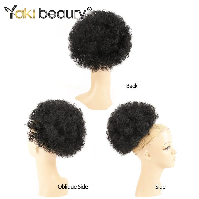 Drawstring Ponytail Hair Extension Synthetic Curly Kinky Hairpiece - Black & Brown