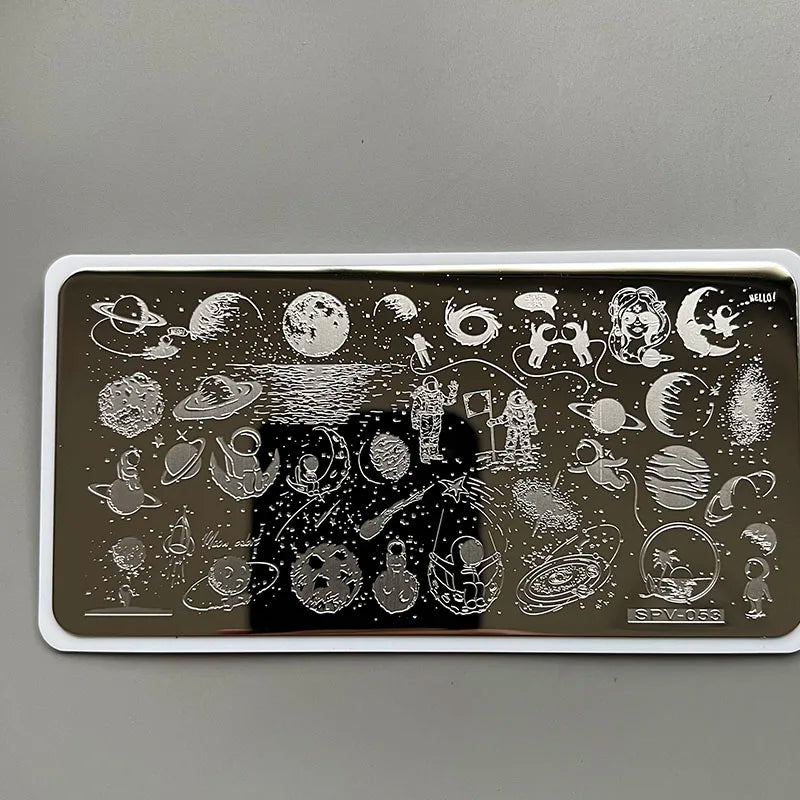 Nail Art Stamping Plates with Floral Carton Designs for Creative Manicures