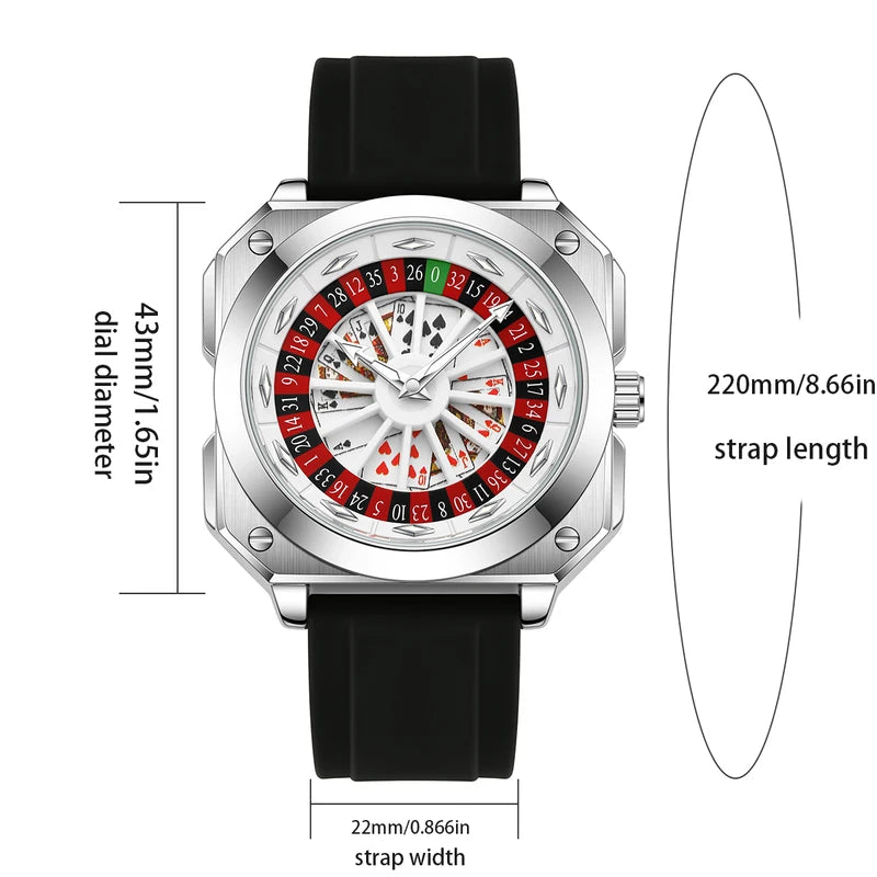 Men's Square 42mm Luminous Waterproof Quartz Watch - Black Silicone Sport Watch