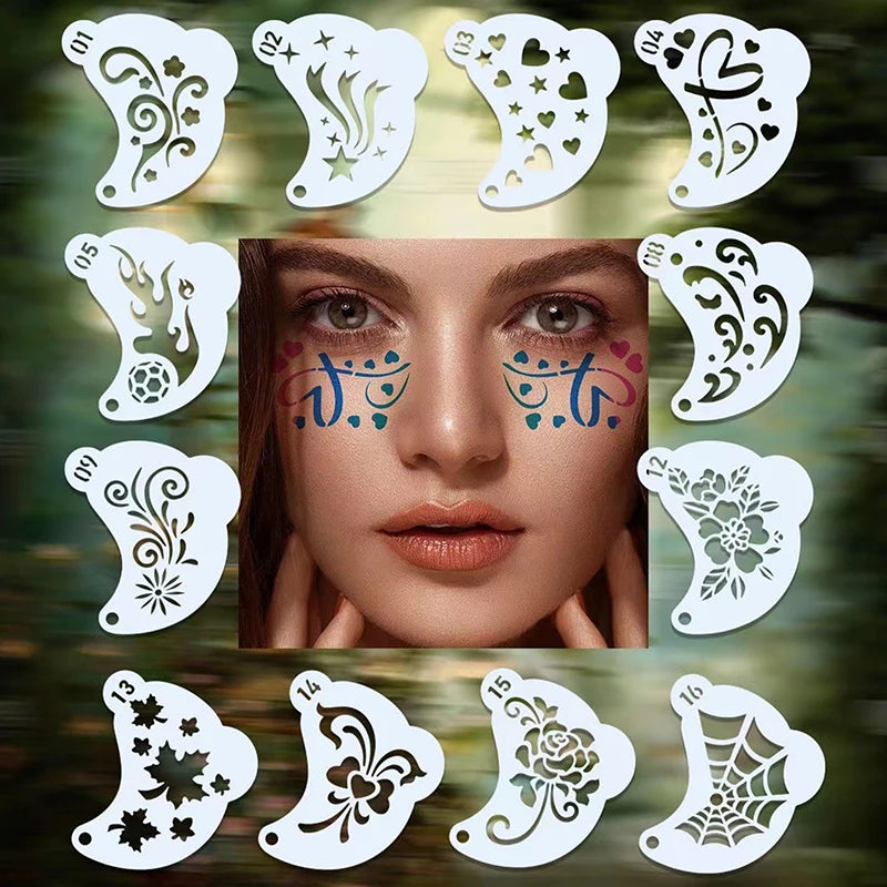 16-Pack Face Painting Stencil Set for DIY Makeup & Body Art
