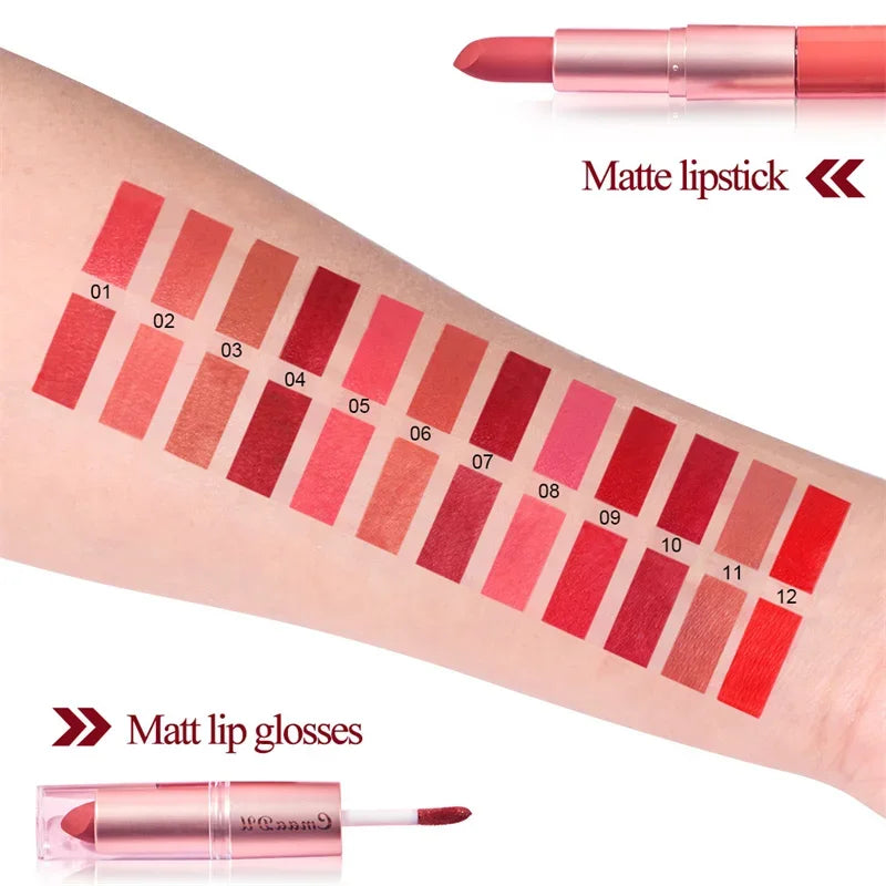 Double-Ended Lipstick & Lip Liner Pen Matte Pigment Waterproof 24H Lasting Makeup
