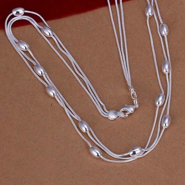 925 Sterling Silver Fringed Beaded Chain Bracelets & Necklace Jewelry Set for Women