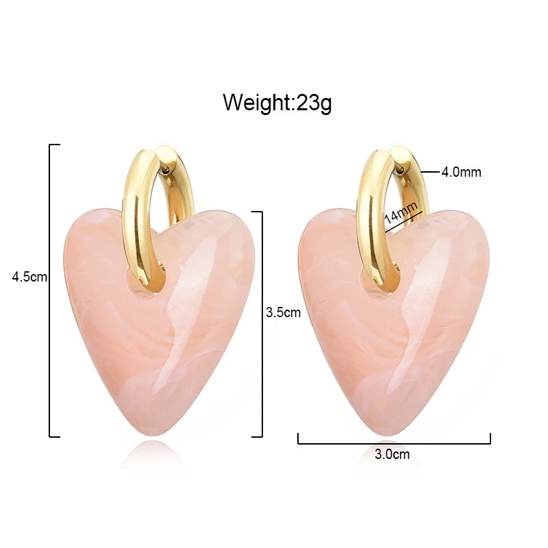 Vintage Heart Pendant Hoop Earrings for Women Gold Silver Acrylic Resin Jewelry