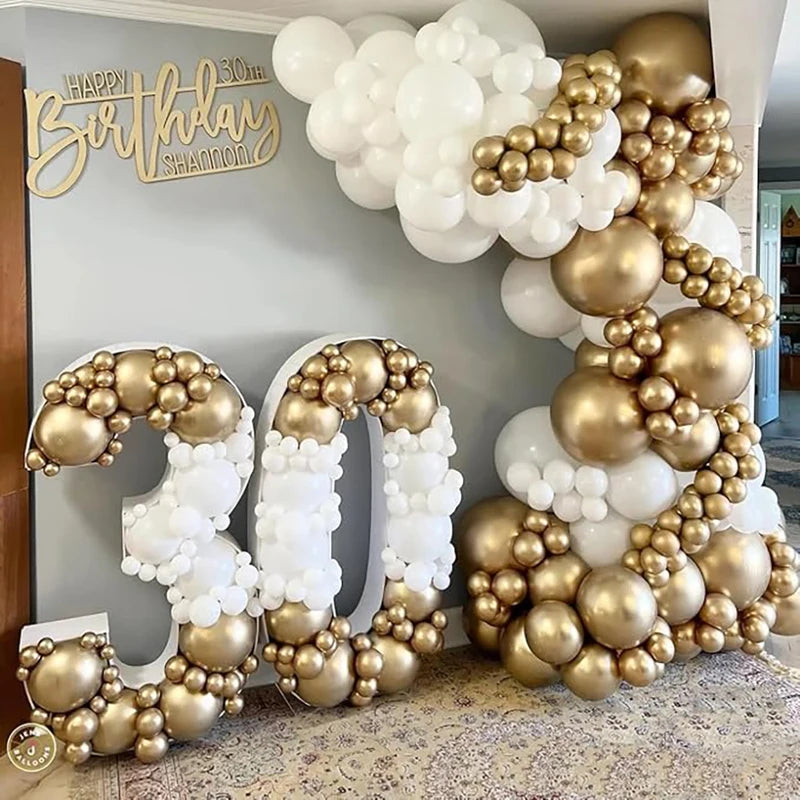 Metallic Gold & White Balloons Garland Kit for 30th Birthday Wedding Graduation