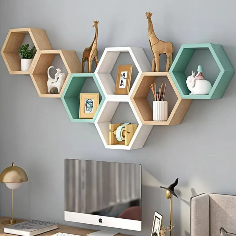 Hexagonal Honeycomb Wall Storage Rack - Creative Minimalist Grid Organizer