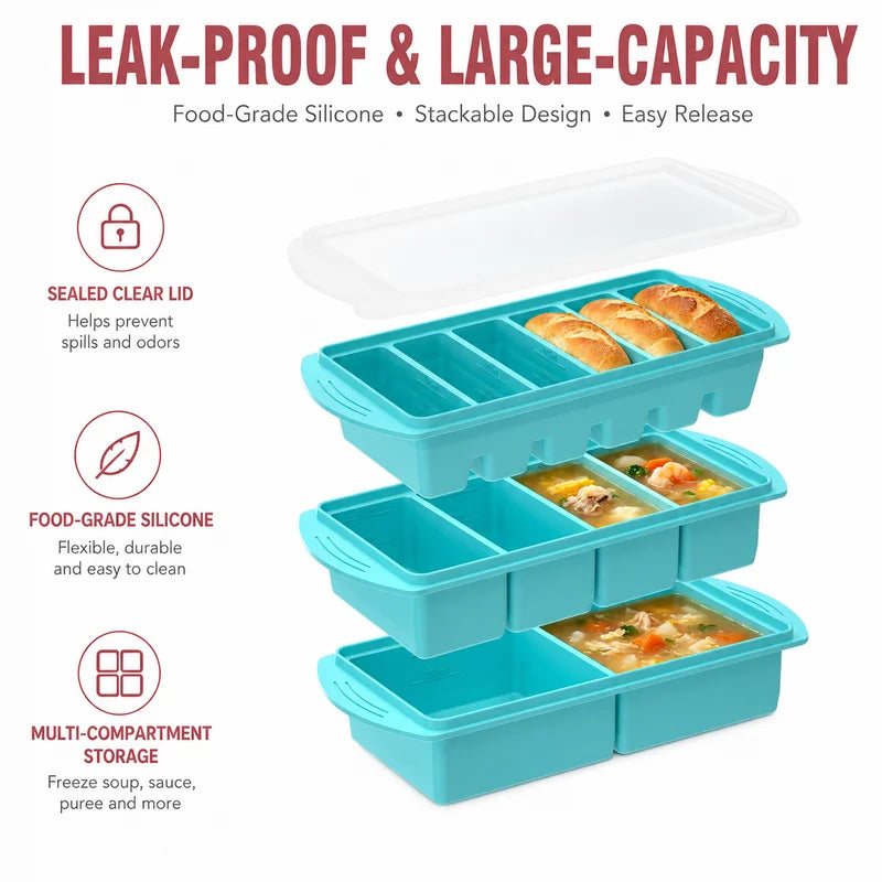 Large Silicone Food Freezing Tray with Lid - Meal Prep & Portion Control
