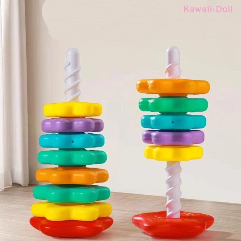 Baby Spinning Stacking Puzzle Toys Rainbow Tower Montessori Motor Skills Game