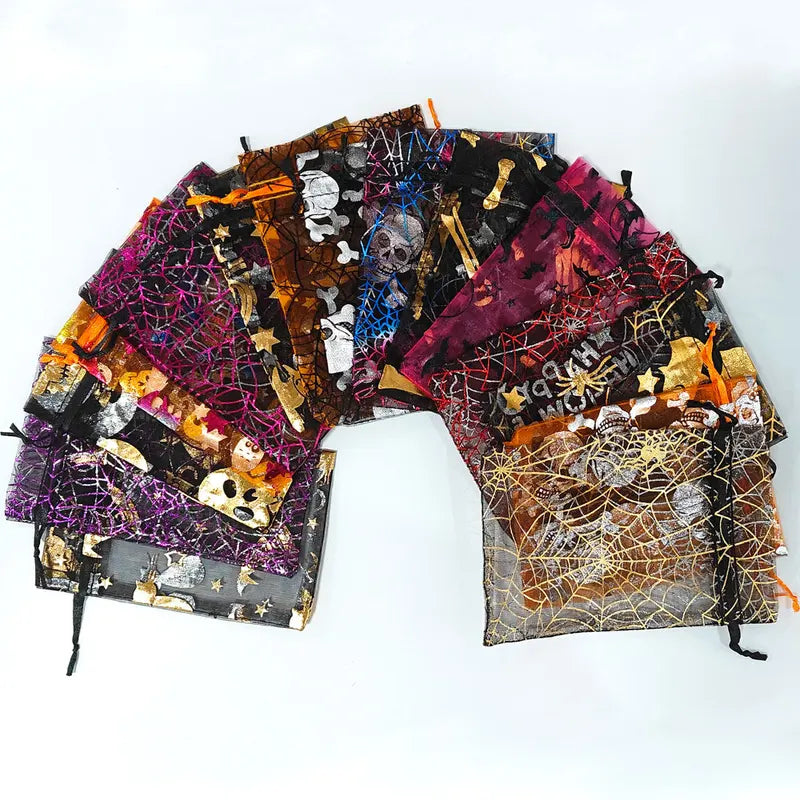 Colorful Halloween Organza Gift Bags with Drawstring - Bulk Pack of 25/50/100 pcs