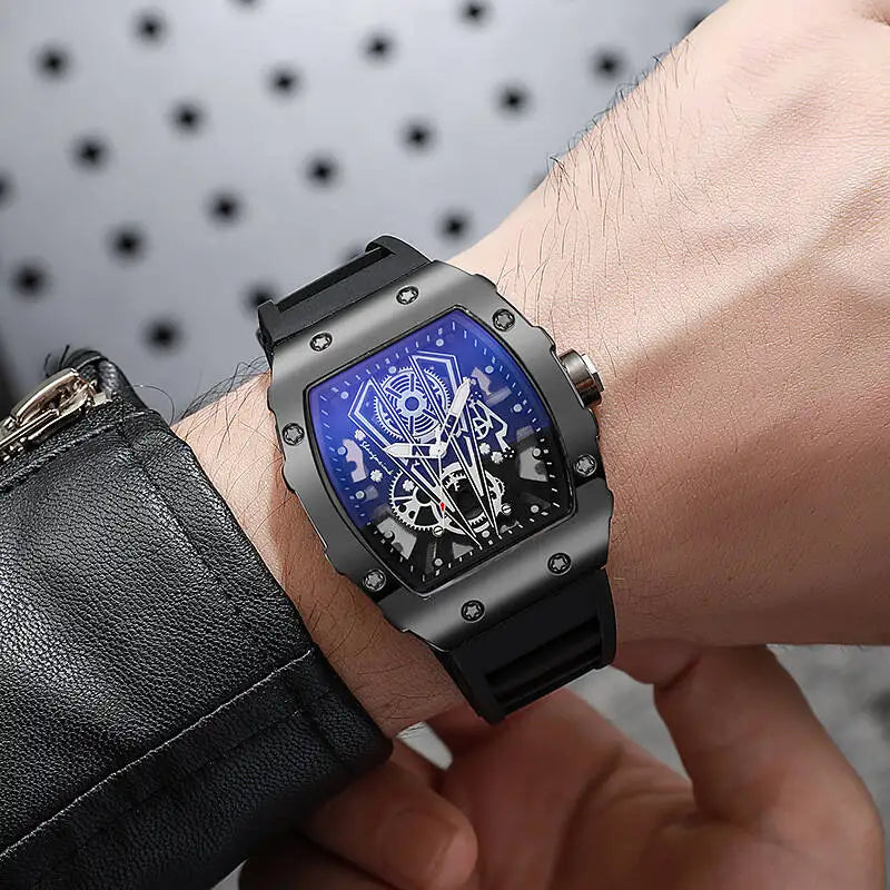 Men's Quartz Sports Watch with Silicone Band, Large Dial, Casual Style