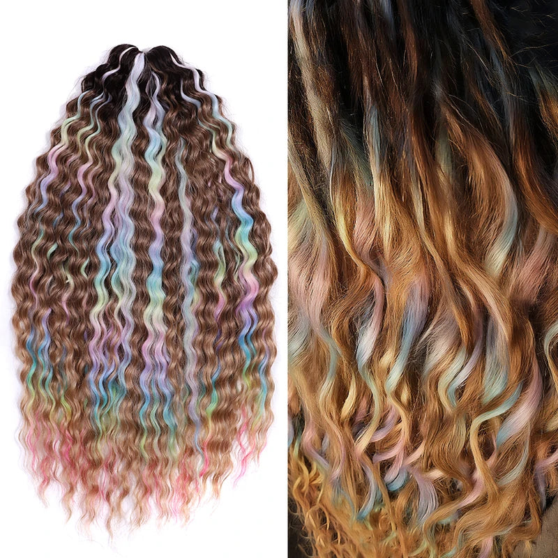 Synthetic Twist Crochet Hair Extensions - 22 Inch Curly Wavy Braids with Ombre Rainbow Colors