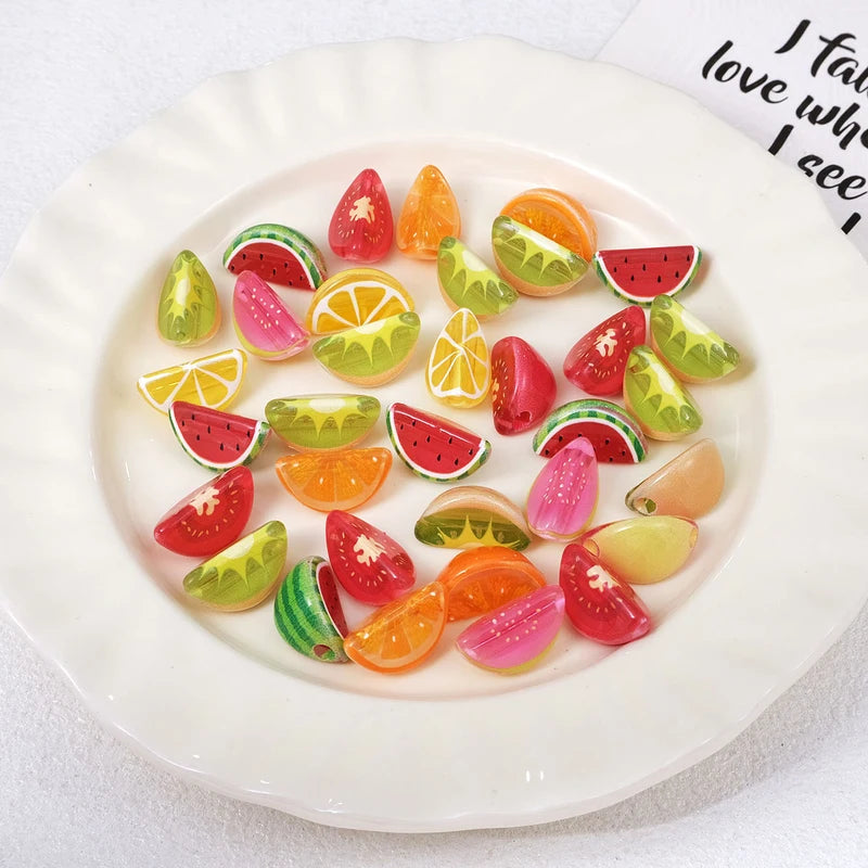 Watermelon Fruit Acrylic Beads Pack - Perforated Jewelry Charms for DIY Bracelets & Phone Straps