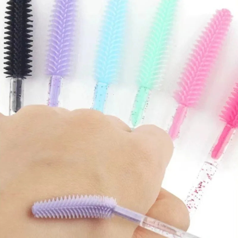 50pcs Crystal Silicone Eyelash & Eyebrow Makeup Brush Set - Microbrush & Spoolie