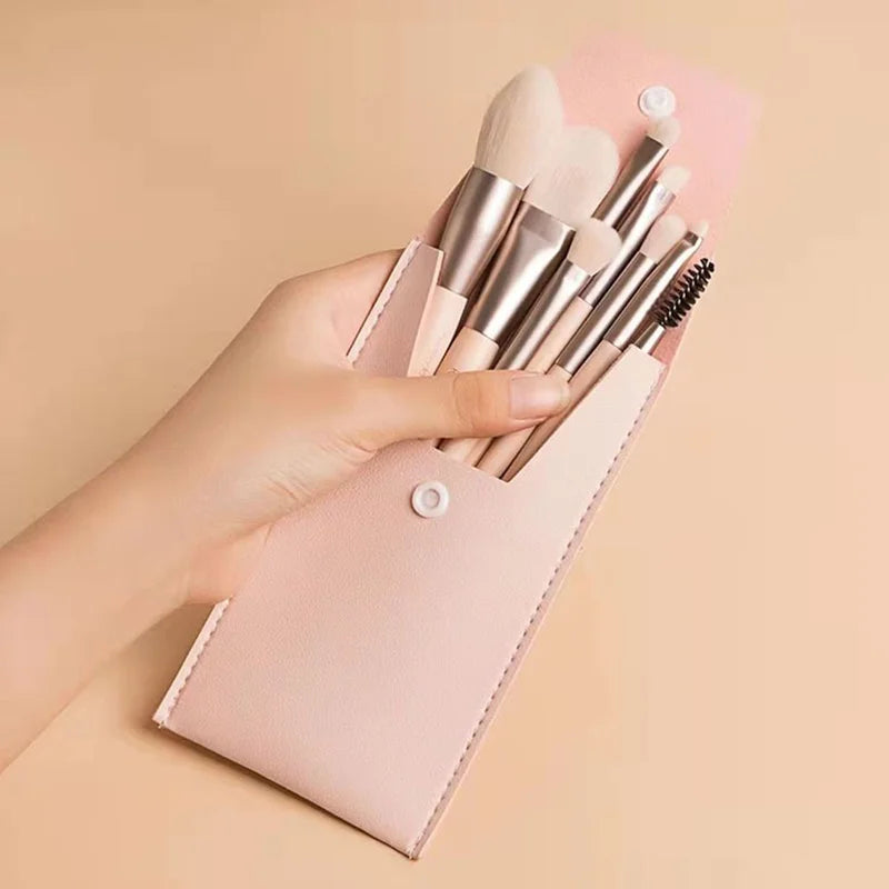 8-Piece Makeup Brush Set with Soft Hair for Foundation & Eye Makeup - Portable, Beginner-Friendly