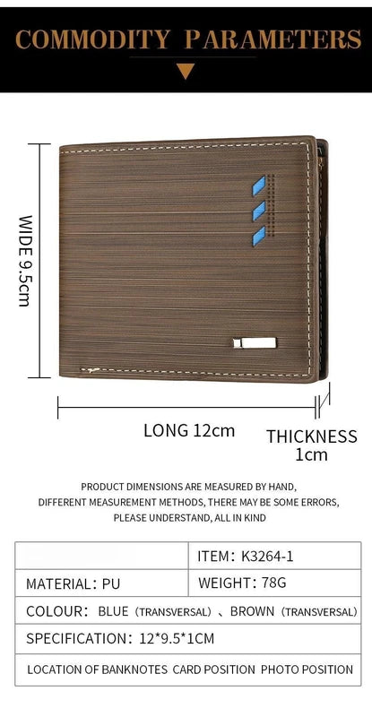 Men's Stripe Wallet with Multi-Function Card Holder & Money Clip - Leather Coin Purse