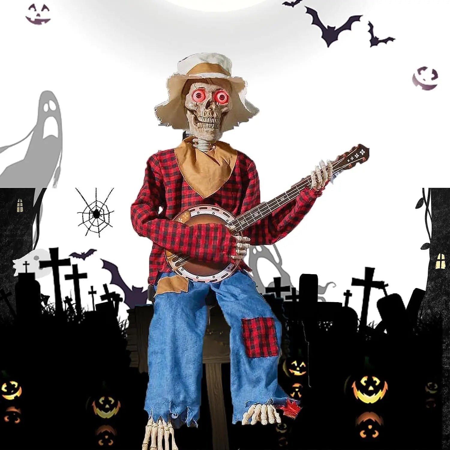 Halloween Animatronic Skeletons with Banjo - Indoor & Outdoor Yard Decor