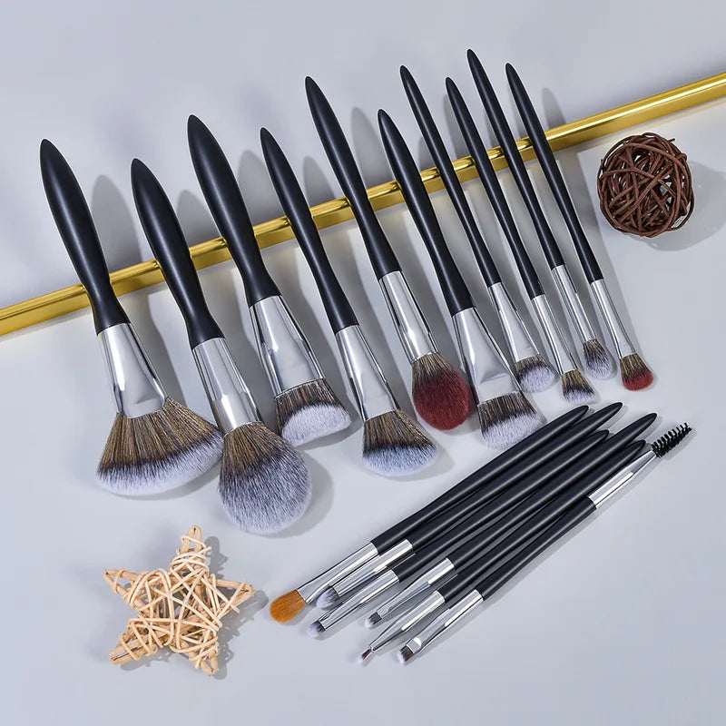 Professional Makeup Brush Set 5 Pcs Black Natural Hair Face Eye Blush Foundation