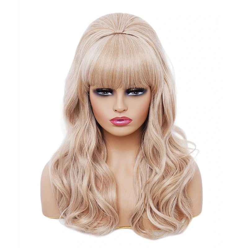 Long Wavy Blonde Costume Wig with Bangs & Bouffant for 80s Party