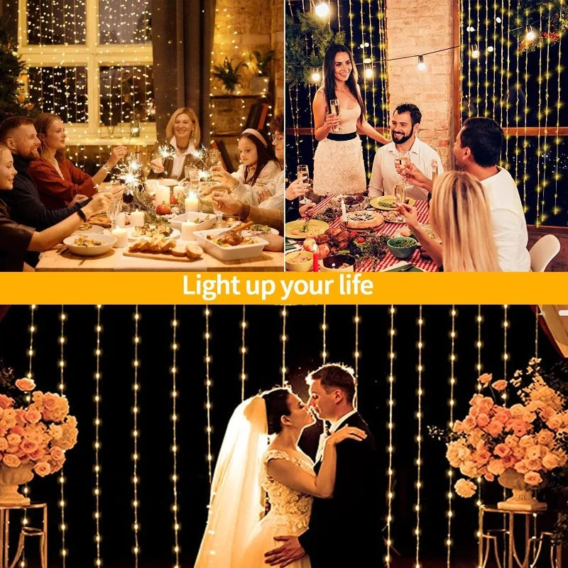 Outdoor Solar Curtain String Lights 3x3M 600 LEDs Holiday & Party Decor