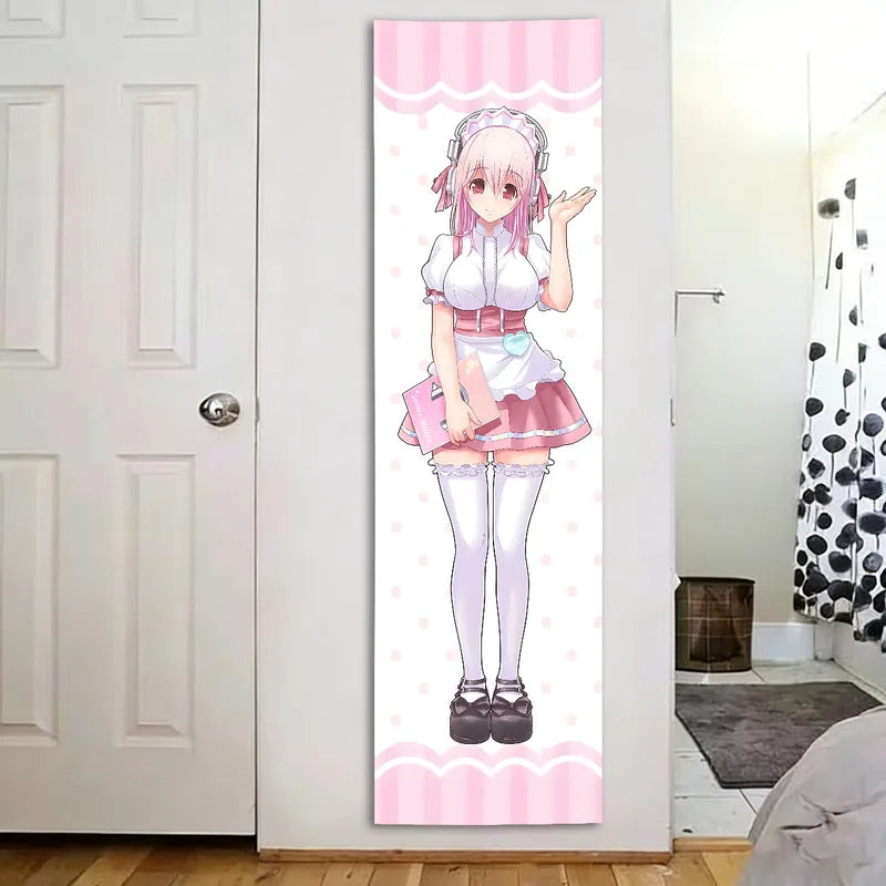 Super Sonico Maid Outfit Wall Tapestry - Pink Polka Dot Anime Decor for Bedroom