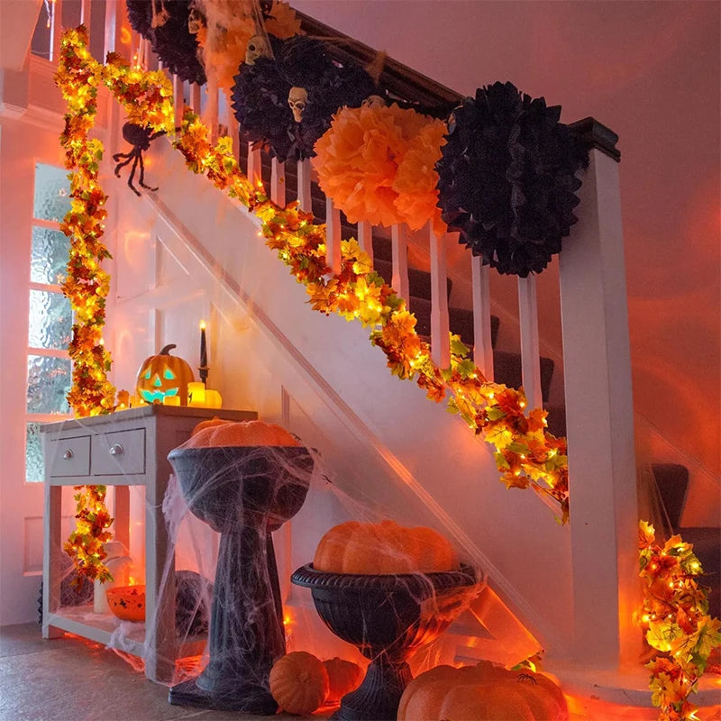 200CM Autumn Artificial Maple Leaf Wreath Fake Leaf Plant Vine for Home Garden Decor