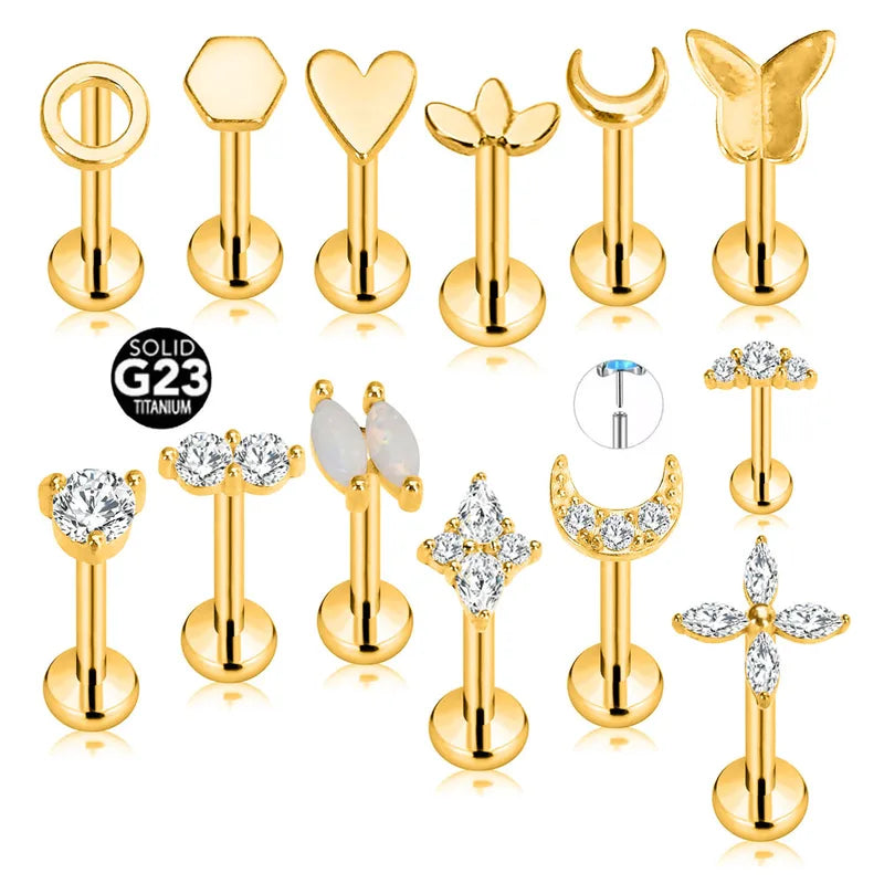 Titanium Threadless Lip & Cartilage Piercing Studs - G23 ASTM F136 Hypoallergenic 16G-20G