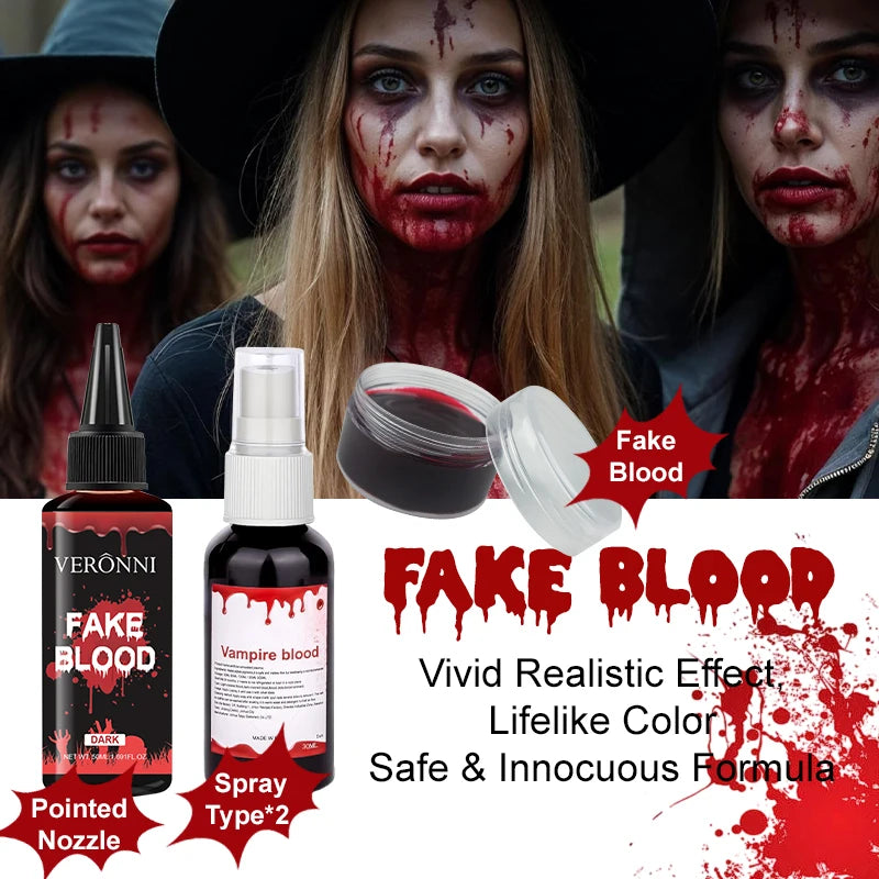 Fake Blood Makeup Kit for Halloween & Cosplay - 4-Piece SFX Blood Set